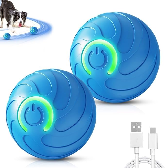 Teamoda Dog Ball 2Pcs, 2025 Interactive Dog Toys for Small and Large Dogs, USB Rechargeable Durable Motion Activated Automatic Rolling Ball Toys (Blue)