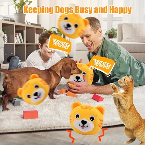 Interactive Plush Dog Toys, Interactive Puppy Toy Bouncing Rolling Dogs Ball Remote Control Dogs Toys with Music,Self Moving Pet Toy for Small/Medium/Large Bored Dog to Keep Them Busy(Tiger)