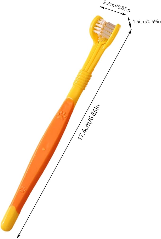 3 Sided Pet Toothbrush for Dogs&Cats, Dog Tooth Brush with Soft Bristles, Easy Teeth Cleaning & Dental Care, Removes Tartar & Bad Breath, Oral Care for Medium & Large Pets (Yellow*1)