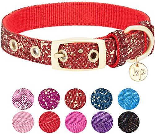 Blueberry Pet Gold Stamping Lace Adjustable Dog Collar in True Red, Neck 9-12.5", for Small Breed