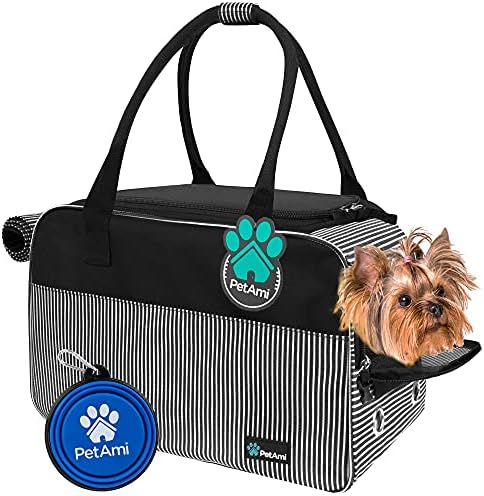 PetAmi Small Dog Purse Carrier with Pockets, Airline Approved, Stripe Black