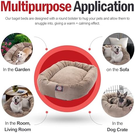 Majestic Pet Micro Velvet Dog Bed, 40 Inch Large, Round, Washable, Pearl