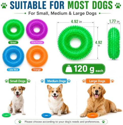 Dog Chew Toy, Squeaky Floating Donut Rings, 4-Pack, Aggressive Chewers