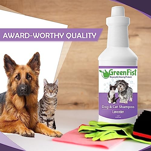 GreenFist Pet Shampoo Conditioner for Dogs & Cats Care Intense Cleaning Power Sooth Skin Made in USA (Lavender 1 Gallon)