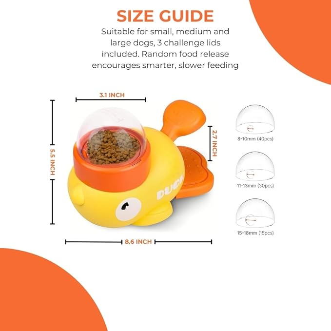 Duck Feeder for Dogs - Anti-Slip Rubber Duck Dog Treat Dispenser - Dog Treat Dispender Toy - Slow Puzzle Feeder Toy for IQ Training, Mental Enrichment for Dogs and Cats