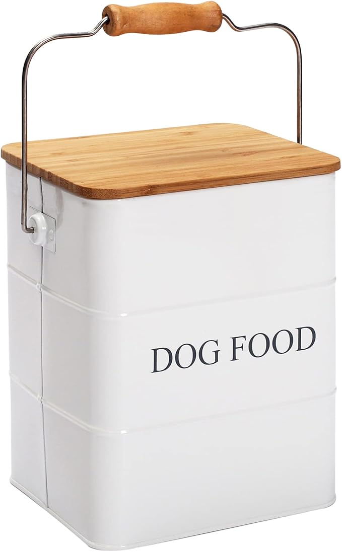 Dog Food storage container Dog Treats Jar, 6 lb, Carbon Steel, White
