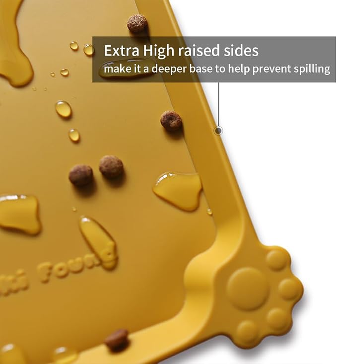 Hoki Found Silicone Pet Food Mats Tray - Dog Pet Cat Feeding Mat - Waterproof Dog Cat Food Mats -Pet Water Mats for Carpet -Honey