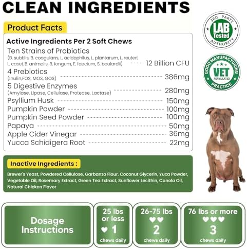 Probiotics for Dogs - 180 Dog Probiotics Chews with 5 Enzymes & 4 Prebiotics for Digestive and Gut Health - Diarrhea & Bowel Support, Yeast Balance, Immunity, Allergies & Itchy Skin (Chicken)