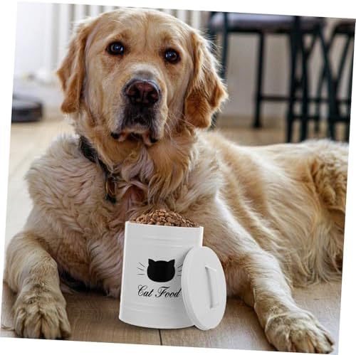PRETYZOOM Iron Metal Container for Cat and Dog Food Airtight Sealed Jar Convenient and, Iron, White