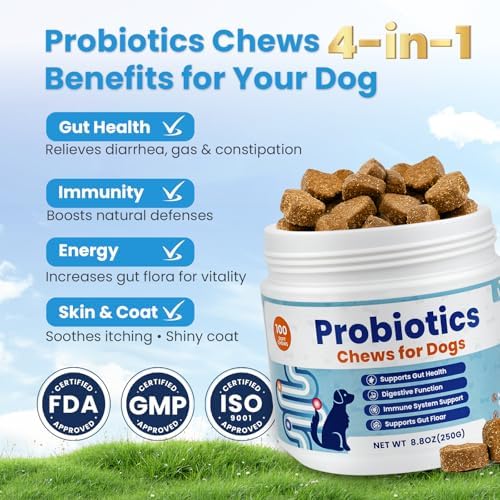 Probiotics for Dogs, Digestive Immune System Support Supplements Gut Health, Flora, Pet Dog Probiotic Chews Supplement with Prebiotics for Allergy Upset Stomach, Puppy Probiotics
