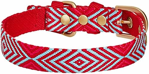 Blueberry Pet Southwestern Tribal Lozenges Stylish Red Adjustable Dog Collar with Metal Buckle, Neck 19.5-26", for Large Breed