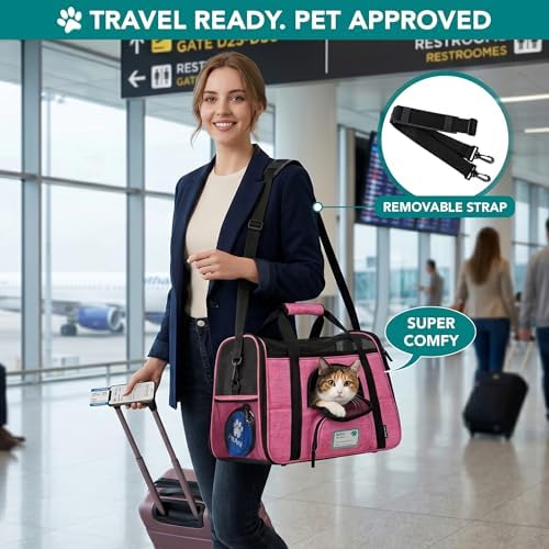 PetAmi Airline Approved Pet Carrier, Cats & Small Dogs, Small, Heather Pink