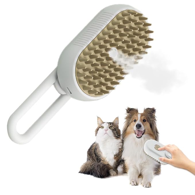 Cat Brush,3 in1 Cat Steam Brush,Self Cleaning Steam Cat Brush for massage, Pet Steam Brush for Cat,Multifunctional Cat Steamer Brush,Cat Grooming Brush for Removing Tangled Loosse Hair (White)