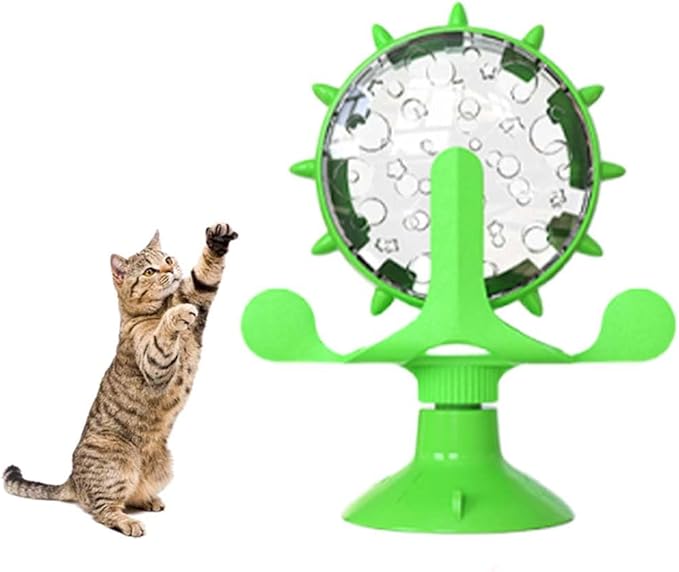 Moonboat Food Spinning Windmill, 360° Rotating Windmill Toys, Cat & Dog Puzzle Leakage Food Interactive Toy, Pet Slow Feeders Snack Distribution Toy with Powerful Suction Cup (Green)