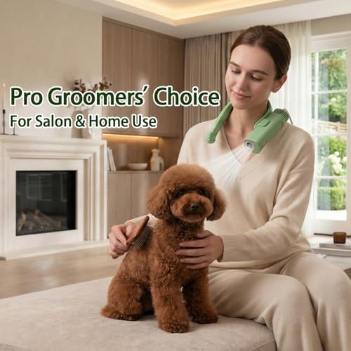 Neck Dryer for Pet Grooming 1400W High Velocity - Hands-Free Neck Band Pet Hair Blow Dryer, Low Noise Negative Ion Pet Grooming Dryer with 4 Heat/Cool Modes Quiet Neck Dryer for Dogs Cats Home & Salon