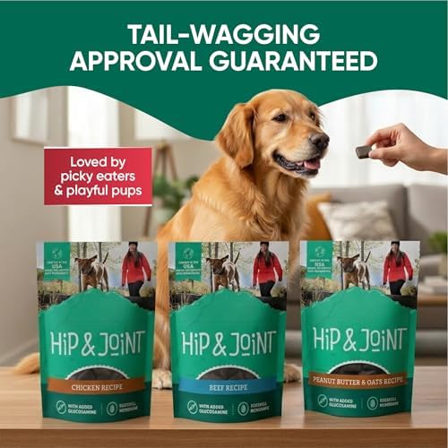 Hip and Joint Dog Treats 3-Pack – Peanut Butter and Oats, Beef & Chicken (6 oz Each, 18 oz Total) – Glucosamine Dog Treats for Healthy Mobility – Includes Microfiber Cleaning Cloth