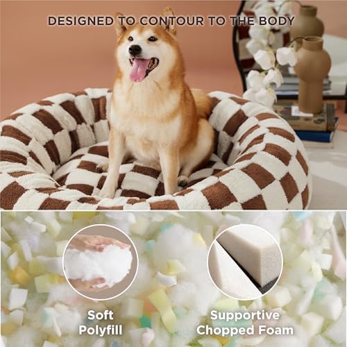 LE SURE Shown on TV Jacquard Donut Dog Beds Large Sized Dog,Brown 36x36x8in
