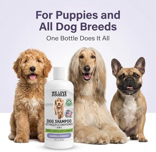 4-in-1 Dog Shampoo & Dog Conditioner, Puppy Pet Wash Soap, Lavender, 16 oz | Best for Goldendoodles, Poodles & Doodles, Hypoallergenic, Tearless, Sensitive Skin for Puppies & All Dog Breeds, Made in USA