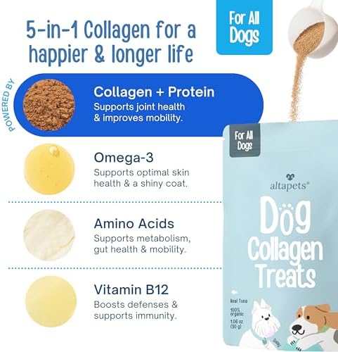 Collagen for Dogs - Joint, Mobility & Dog Pain Relief Anti Inflammatory -– Organic Daily Collagen for Dogs Shedding & Itch Relief - Coat Defense Powder for Dog | All Breeds & Ages - 30 Count