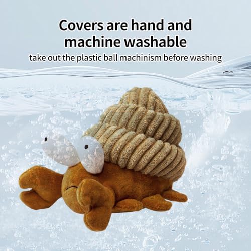 Interactive Dog Toys, Moving Squeaky Plush Dog Toy-Hermit Crab | Touch-activated for Self-play,Bounce+Vibration+Sound,Type-C Rechargable,Gentle/Average Chewer,Washable Cover