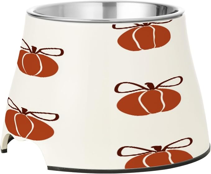 Blueangle Elevated Dog Bowls with Stainless Steel - Non-Slip 2.3 Cup High Capacity Pet Dish for Spinal Health & Pumpkins with Bows Design（155）