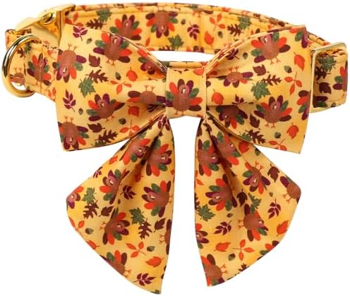 Lionet Paws Thanksgiving Day Dog Collar with Bowtie, Dogs Sailor Bow Collar with Metal Buckle for Dogs, Adjustable Comfortable Dog Collars Girl, M, Neck 13.5-22 in