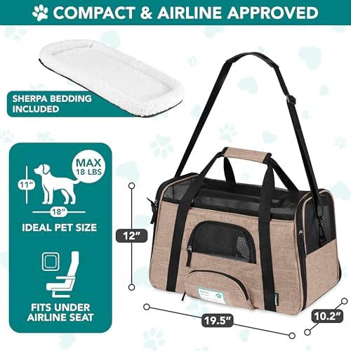 PetAmi Airline Approved Pet Carrier, Cats & Small Dogs, Large, Heather Taupe