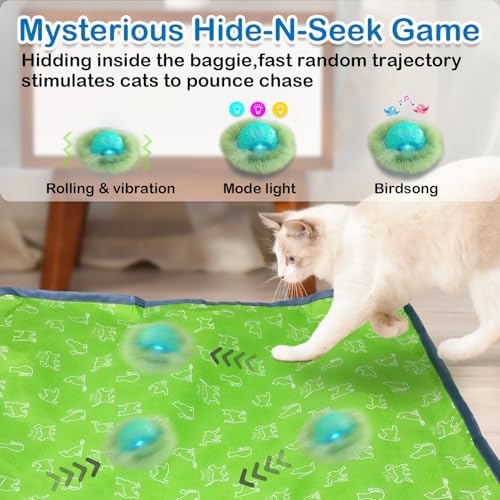 Waaiio Interactive Cat Toys for Indoor Cats,Automatic Moving Cat Ball in Pouch,Chirping Stimulation,Hide-n-Seek Chase Exercise Game,Motion Activate,Rechargeable Kitten Toys