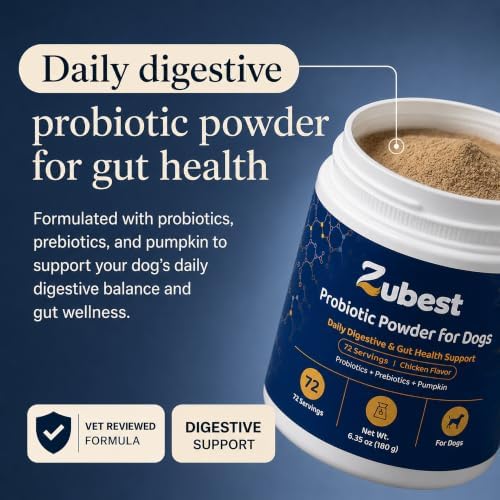 Zubest Probiotics for Dogs, Powder with Prebiotics, 4.2B CFU, 72 Servings