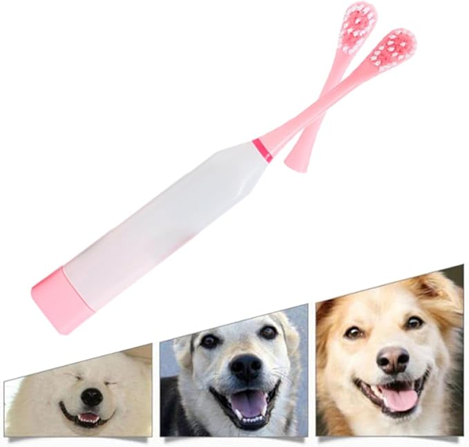 1PC Professional Electric Dog Toothbrush Ultrasonic Technology Pet Toothbrush Dog Brush Addition Bad Breath Tartar for Small Medium Large Dogs and Cats(Pink) Pet Electric Toothbrush