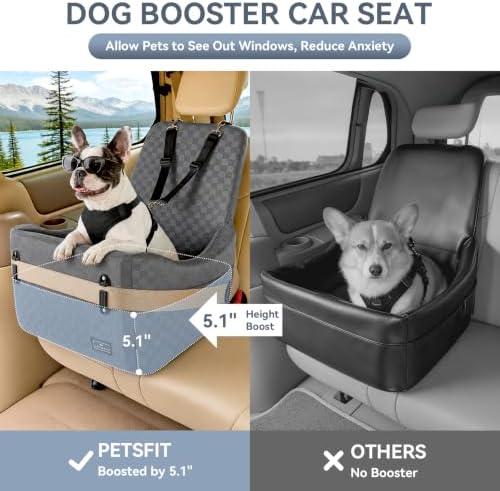 PETSFIT Pet Car Seat - Patented Safety System, 5in Elevated Cushion