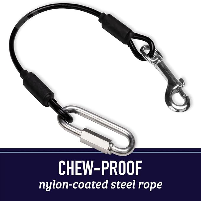 Leash Boss Dog Seat Belt Restraint – No-Chew Heavy Duty Car Seatbelt for Dogs, Coated Steel Rope for Safety, Adjustable Tether for Small, Medium & Large Pets, Durable Pet Safety Tether for Cars