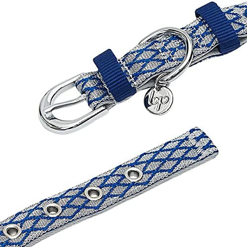 Blueberry Pet Diamond Pattern Adjustable Neoprene Padded Dog Collar with Metal Buckle - Royal Blue, Neck 13-16.5", for Medium Breed