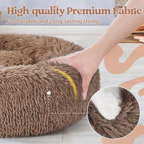 rabbitgoo Calming Cat Beds for Indoor Cats, 20 inches, Light Brown