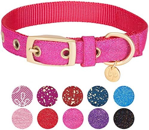 Blueberry Pet The Most Coveted Designer Mixed Metallic Thread Adjustable Dog Collar in Dazzling Rose Pink with Metal Buckle, Neck 7.5-10", for Small Breed