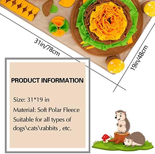 Pet Snuffle Mat for Dogs Hedgehog Puzzle Toy Large Sniffing Mat with Squeaky Mushrooms Portable Indoor/Outdoor Digging Mat for Foraging Skills & Stress Relief