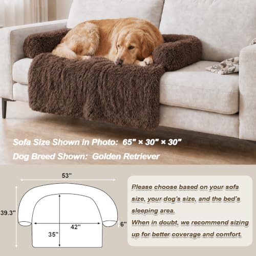 GGIB Calming Dog Bed Fluffy Plush Dog Mat for Furniture Protector with Removable Washable Cover for Large Medium Small Dogs and Cats (Extra Large (53x39.3x6), Coffee)