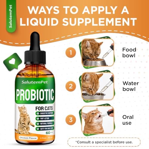 Cat Probiotic Helps with Colic, Upset Stomach, Diarrhea, Gas, and Bloating – Advanced Prebiotics & Probiotics for Cats Digestive Support – Enriched with Chicken Flavor – 2 Oz