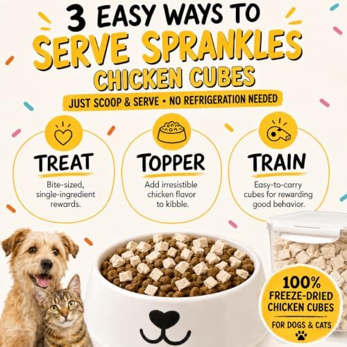 Freeze Dried Chicken Treats for Dogs & Cats – 17.6oz Tub, Single Ingredient Raw Chicken Cubes, Grain-Free High Protein Food Topper, Resealable Tub