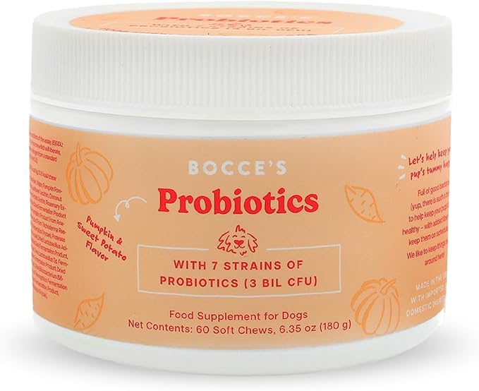 Bocce's Bakery Probiotic Supplement Chews, Pumpkin & Sweet Potato (60 ct) | Supports Digestion for Dogs - Made in The USA with 7 Strains of Probiotics