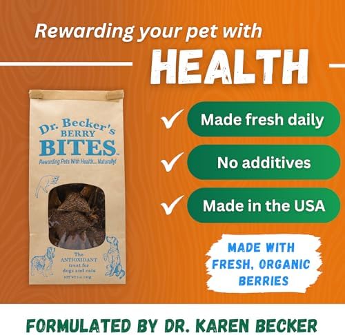 Dr. Becker's Berry Bites | Made from Acai Berry, Bilberry, Pomegranate, Blueberry | Grain Free Antioxidant Liver Training Treats for Dogs & Cats, 5 oz