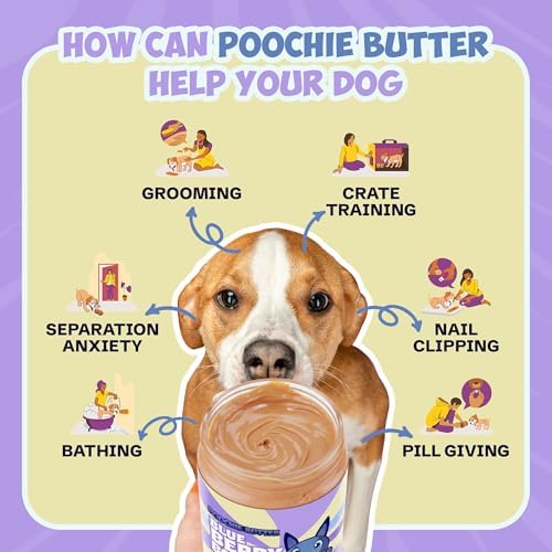 Poochie Butter Blueberry Dog Peanut Butter - Made in USA, Creamy Spread for Lick Mats & Food Toppers - Dry Roasted Peanuts Non-GMO No Sugar Added Dog Treats | 12 oz (Pack of 2)