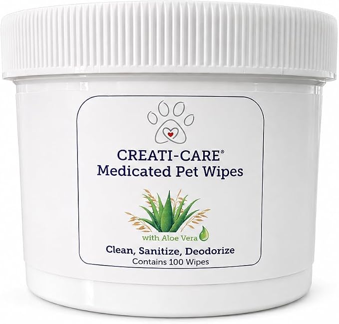 Creati Care Dog Ear Cleaner Wipes, Medicated Chlorhexidine Ketoconazole, 100 Wipes