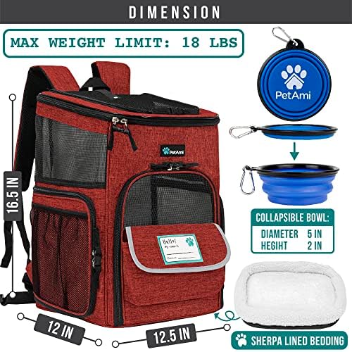 PetAmi Dog Backpack Carrier, Airline Approved, 4-Way Entry, Red
