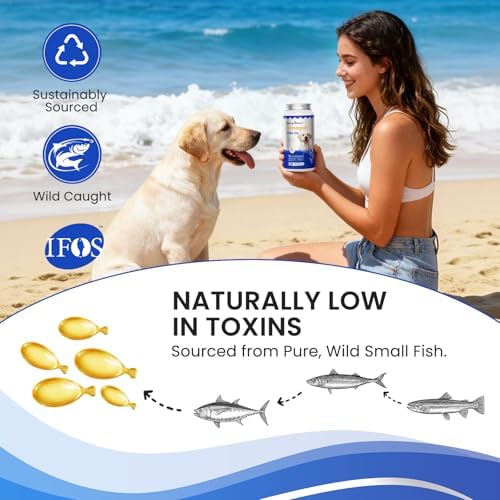 Omega 3 Fish Oil for Dogs & Cats, Skin & Coat Support, 150 Ct