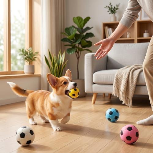 8 Pack 2 Inch Squeaky Dog Soccer Ball Toys, Soft Latex for Small Dogs | Colorful assorted set. Perfect for fetch, chew, training, teething. Interactive dog toys for small medium breeds and puppies.