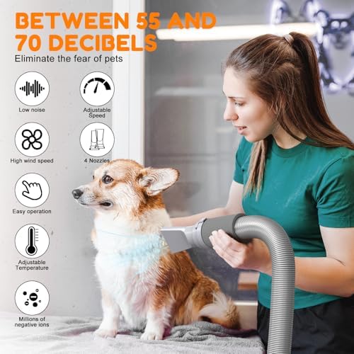 ROPO Dog Dryer Dog Hair Dryer high Velocity Blow Dryer for Dogs,high Power Intelligent Digital Screen Display Adjustable Speed and Temperature (White, SE01)