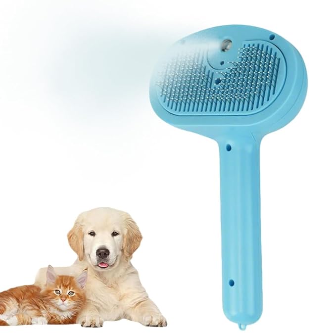 3-in-1 Steam Grooming Brush for Dogs & Cats, Self-Cleaning Detangling Comb with Cool Mist, Reduces Shedding & Static, Ideal for Long & Short Haired Pets, Blue