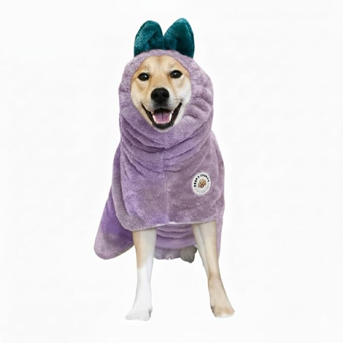 DERPYCHAPPY Premium Dog Towel Robe & Dog Bathrobe for Drying Dogs Made in Korea | Super Absorbent Quick & Adjustable Microfiber Bath Towel for Cats & Puppy Robes After Bath | Soft Coat (S, Lavender)