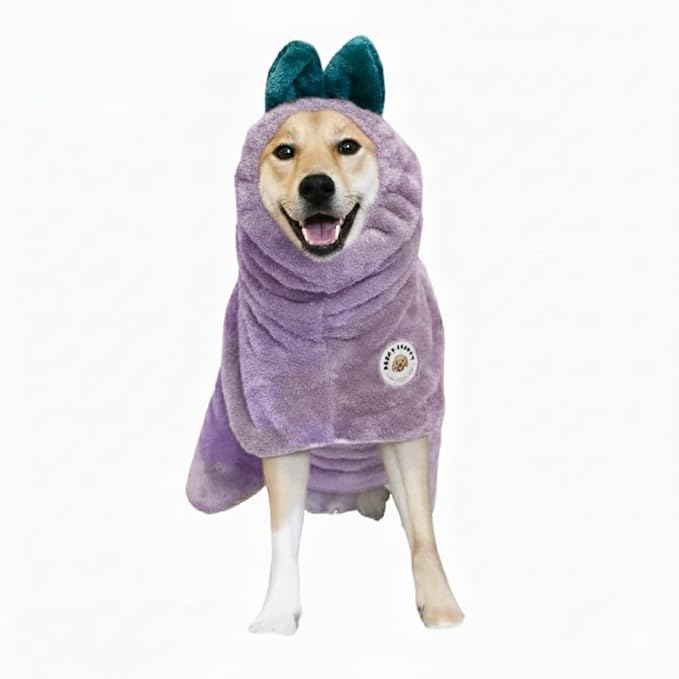 DERPYCHAPPY Premium Dog Towel Robe & Dog Bathrobe for Drying Dogs Made in Korea | Super Absorbent Quick & Adjustable Microfiber Bath Towel for Cats & Puppy Robes After Bath | Drying Coat (Lavender,XL)